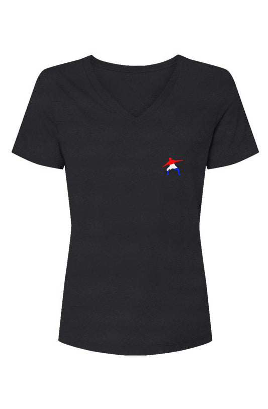 RWB Team Frosty logo on Front and Back Womens Triblend V-Neck Tee