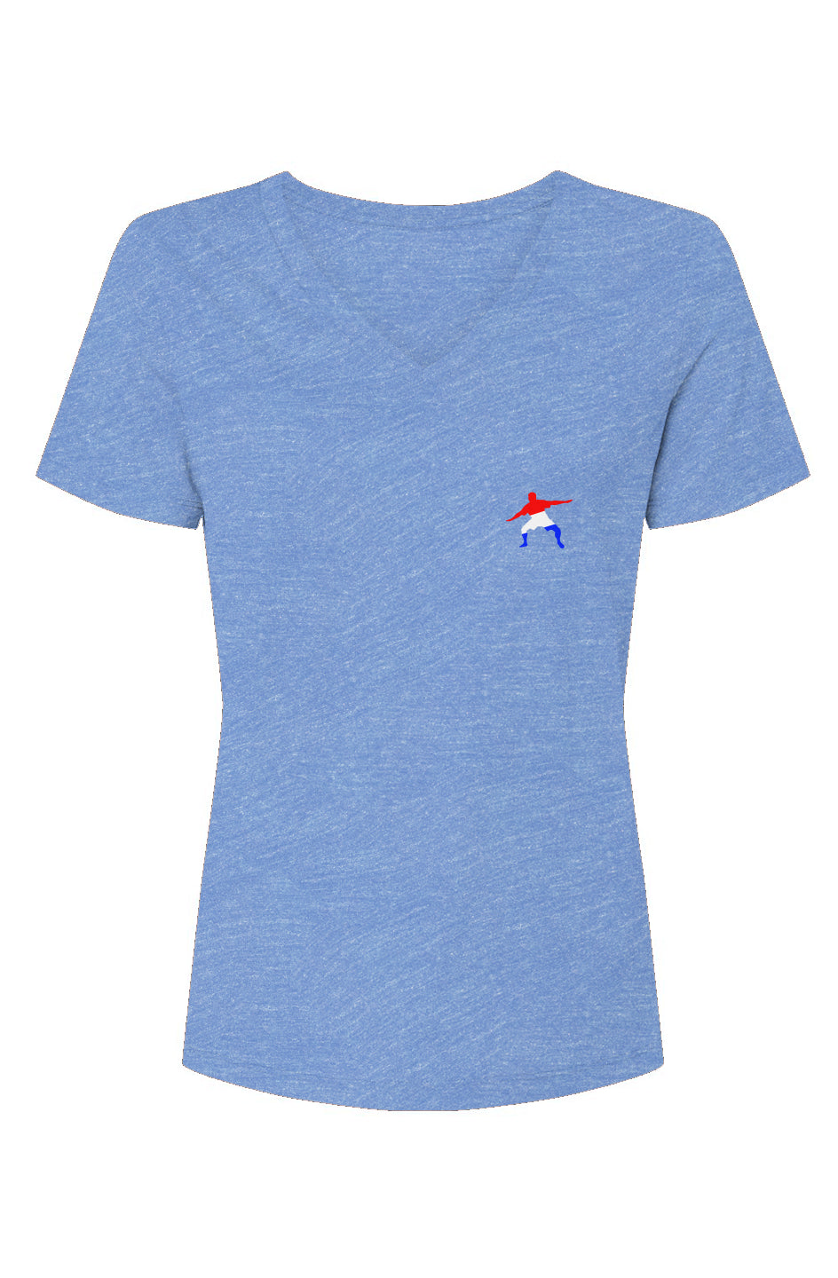 RWB Team Frosty logo on Front and Back Womens Triblend V-Neck Tee