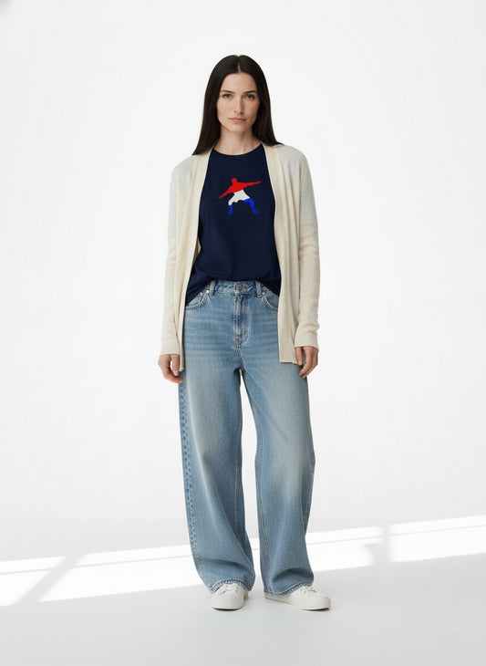 Full body view of the model wearing Women's Frostman RWB 100% Certified Organic Cotton ring-spun jersey