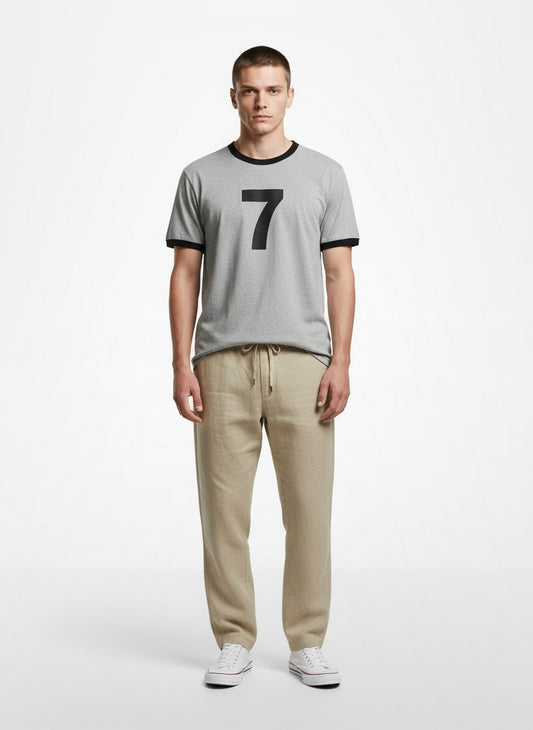 Full body view of the model wearing Frostman men's Vintage Ringer T-Shirt