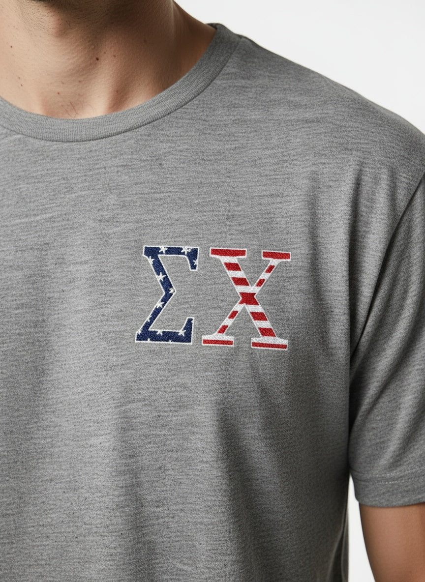 Detail shot of Sigma Chi Patriotic t-shirt