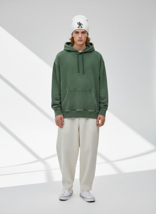 Full body view of the model wearing Sparty 7 skull cap