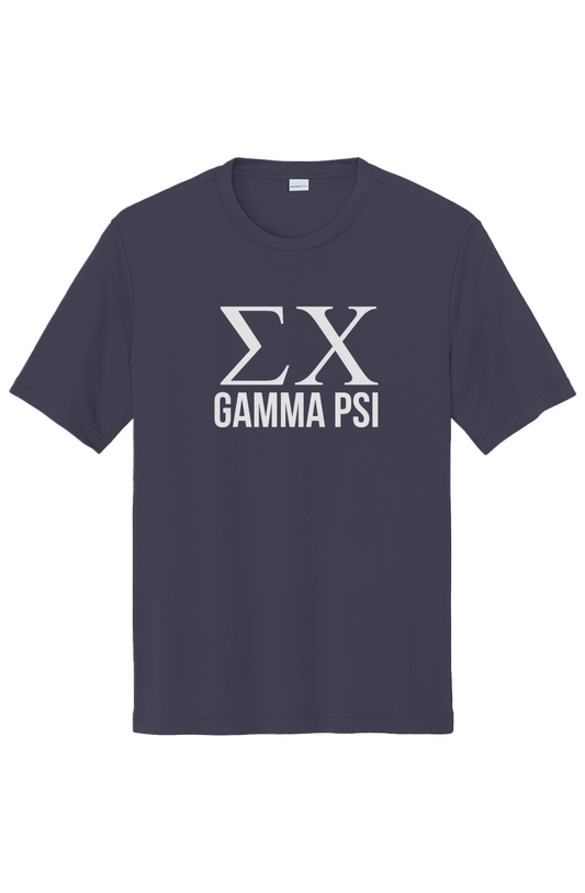Front view of Sigma Chi for Gamma Psi t-shirt with white cross design