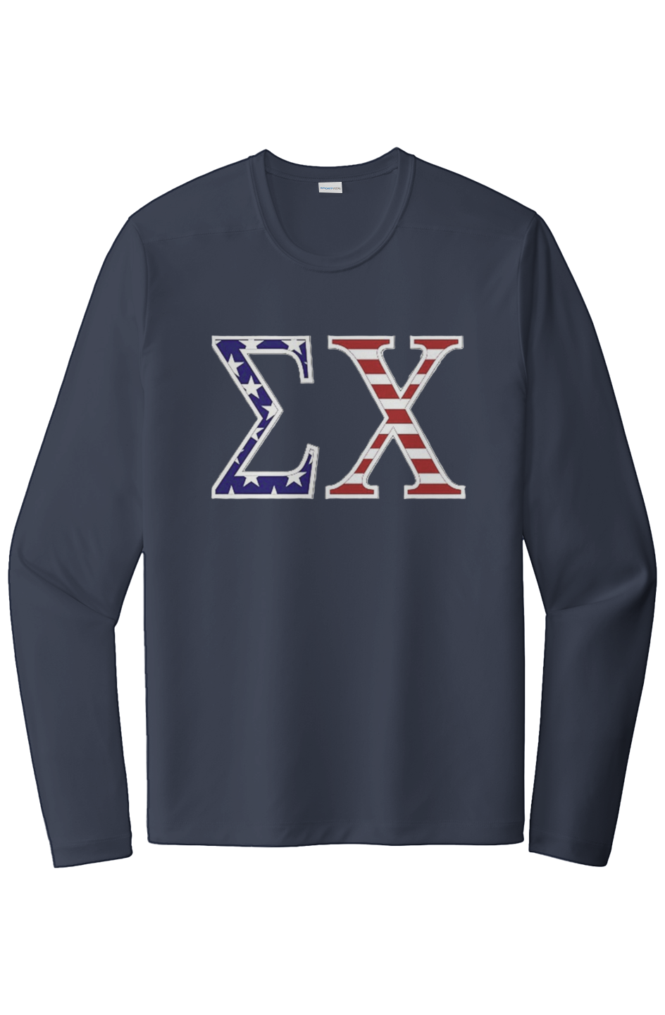 Sigma Chi LS Tee- Patriotic letters with White Cross on back