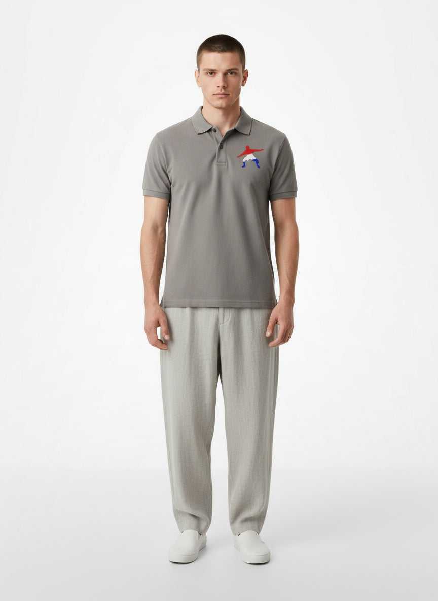 Full body view of the model wearing Nike Dri-FIT Micro Pique 2.0 Polo- Frostman Grey