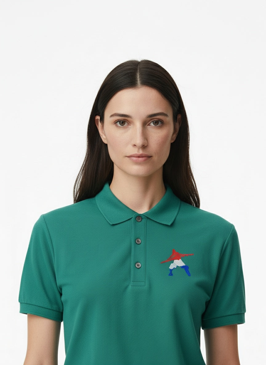 Close-up of the model wearing Nike Dri-FIT Micro Pique 2.0 Polo- Frostman Green