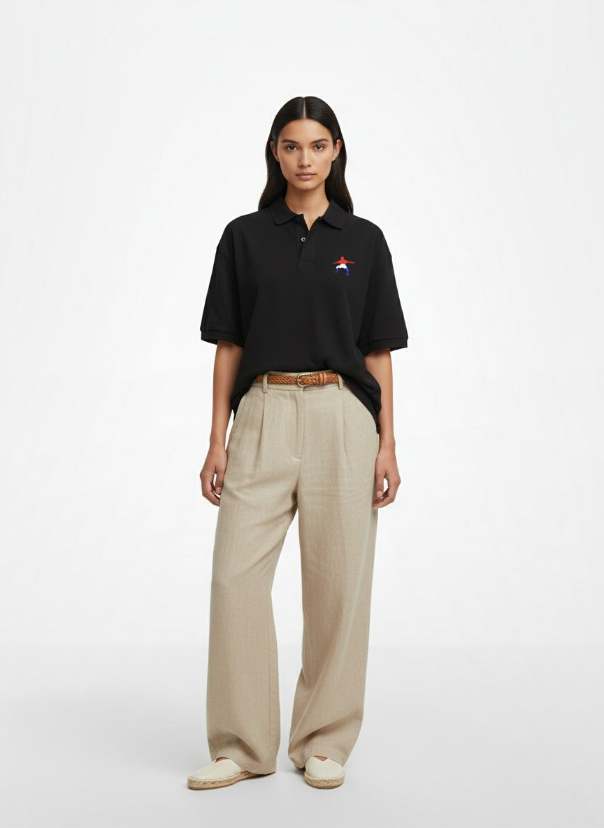 Full body view of the model wearing Nike Dri-FIT Micro Pique 2.0 Polo- Frostman Black