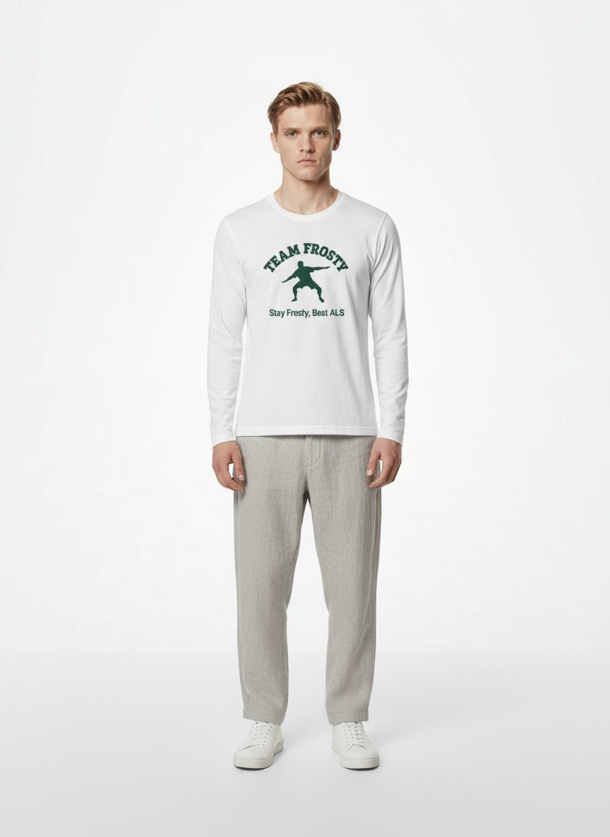 Full body view of the model wearing Team Frosty Long Sleeve T-Shirt