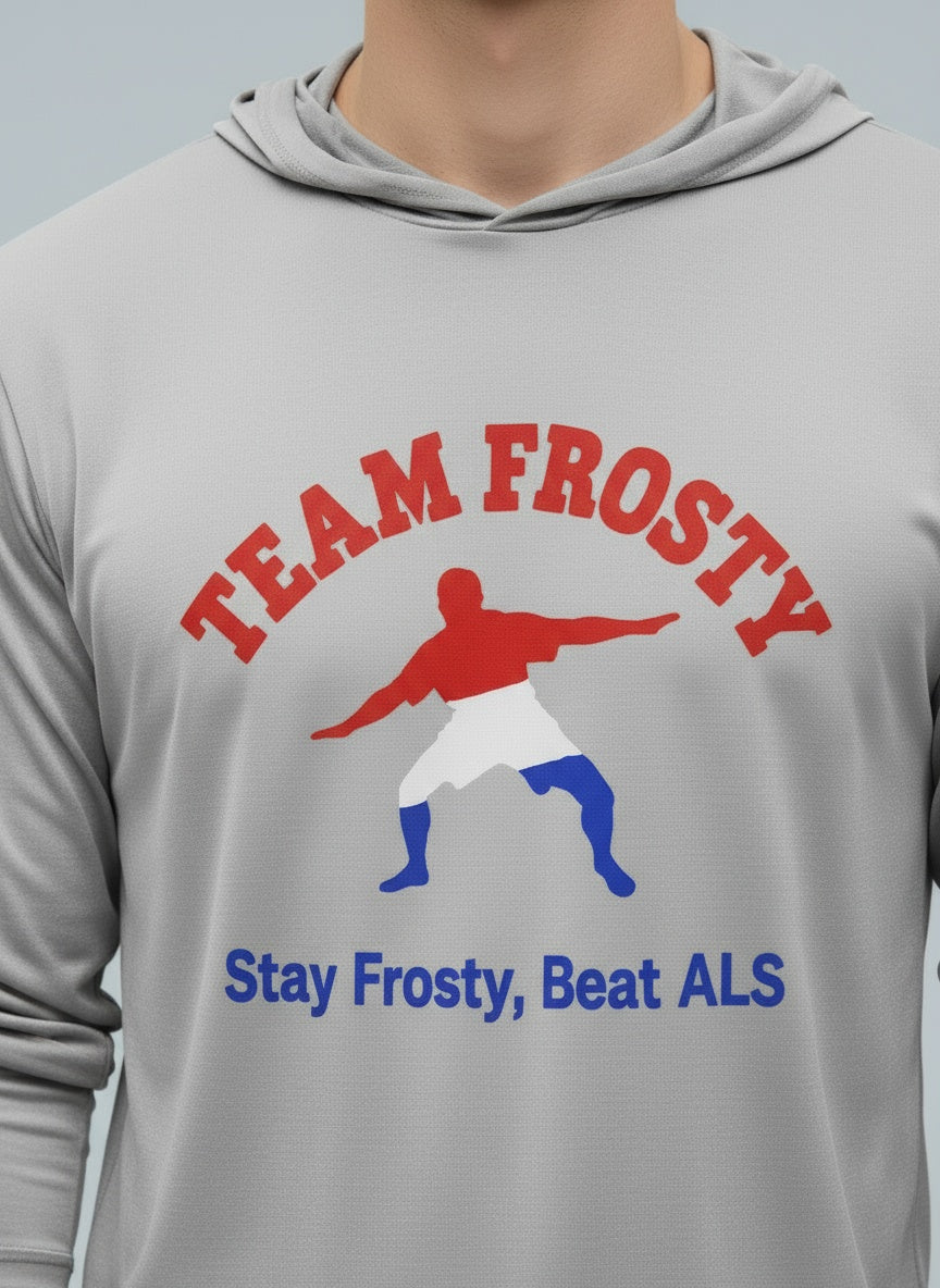 Detail shot of Frostman w/USA on back Bahama Hooded LS Tee