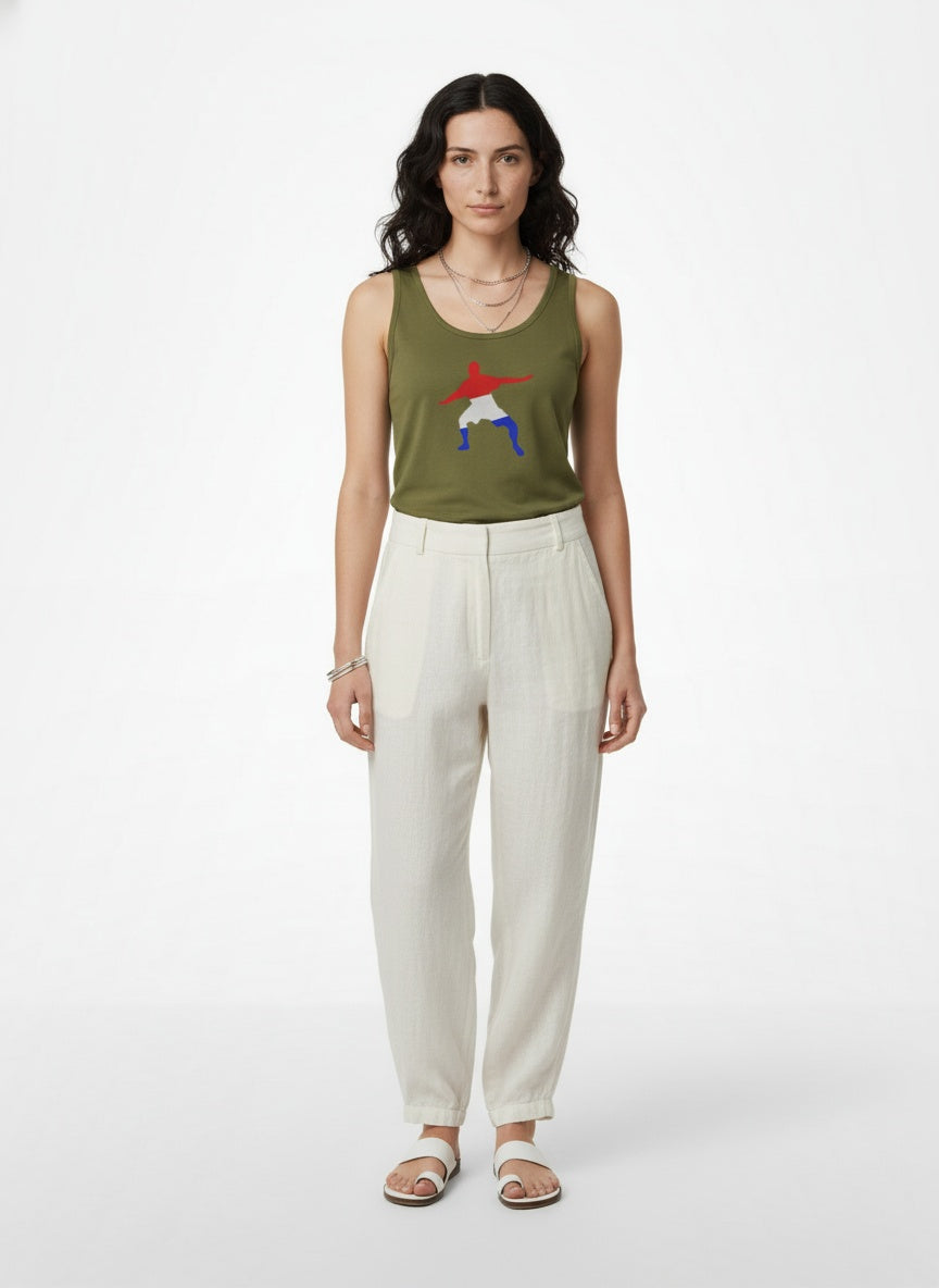 Full body view of the model wearing Women's Frostman Racerman Cropped Tank