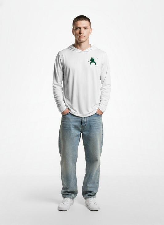 Full body view of the model wearing Frostman Bahama Hooded LS Tee