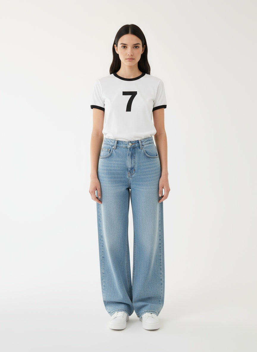 Full body view of the model wearing Frostman Vintage Ringer T-Shirt