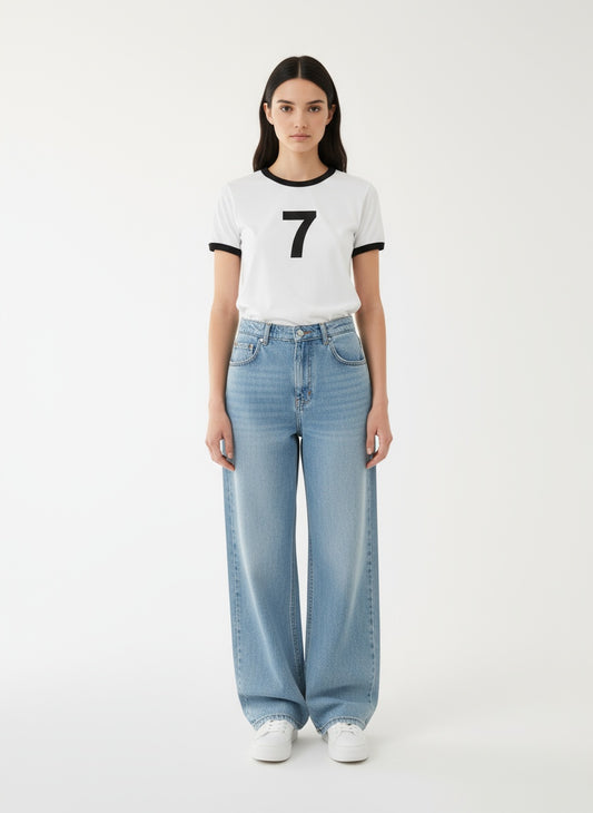 Full body view of the model wearing Frostman Vintage Ringer T-Shirt