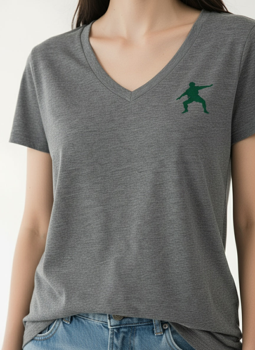 Detail shot of Team Frosty- Women’s Triblend Deep V-Neck Tee