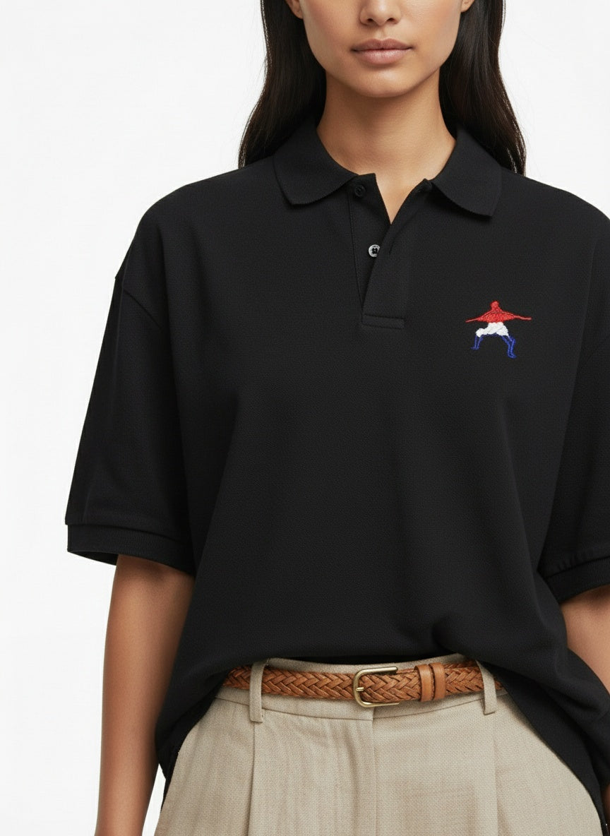 Close-up of the model wearing Nike Dri-FIT Micro Pique 2.0 Polo- Frostman Black