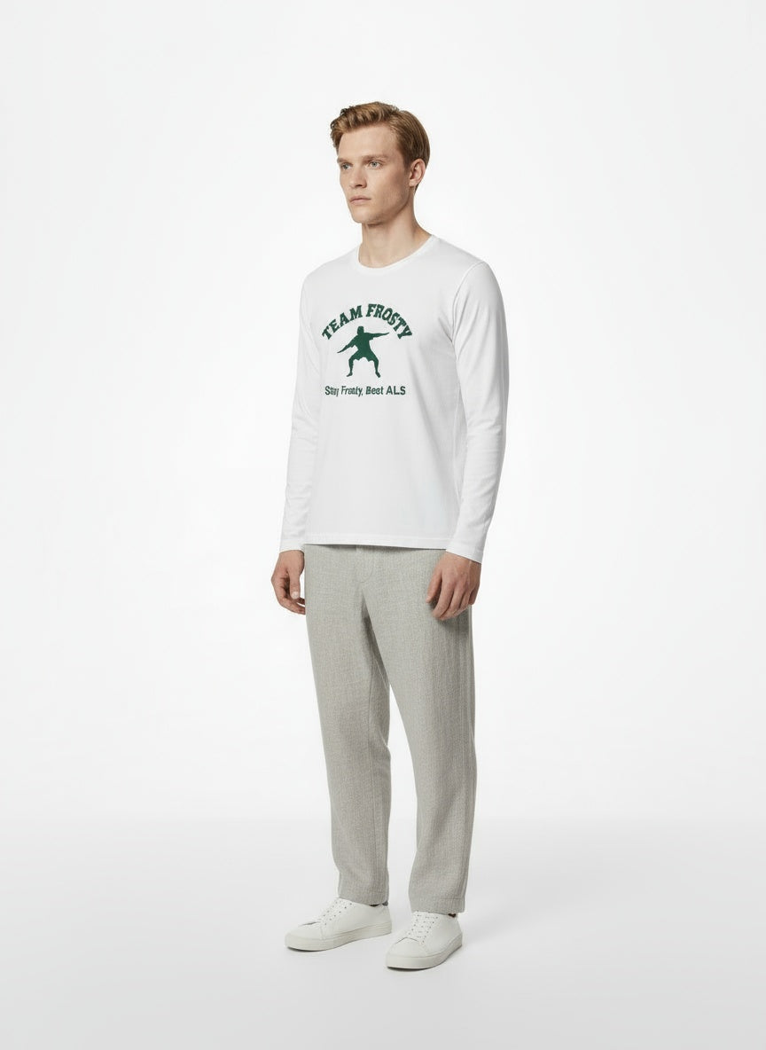 Model wearing Team Frosty Long Sleeve T-Shirt