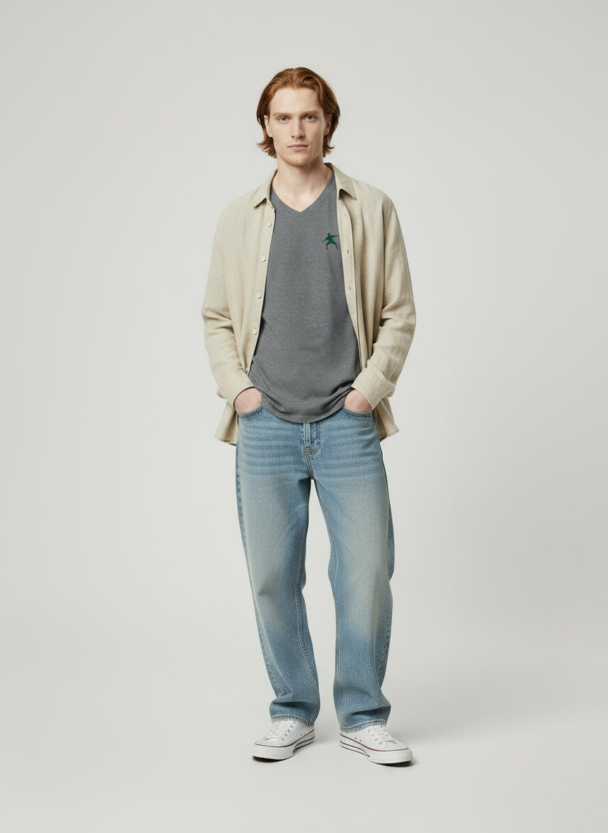 Model wearing Team Frosty- Women’s Triblend Deep V-Neck Tee