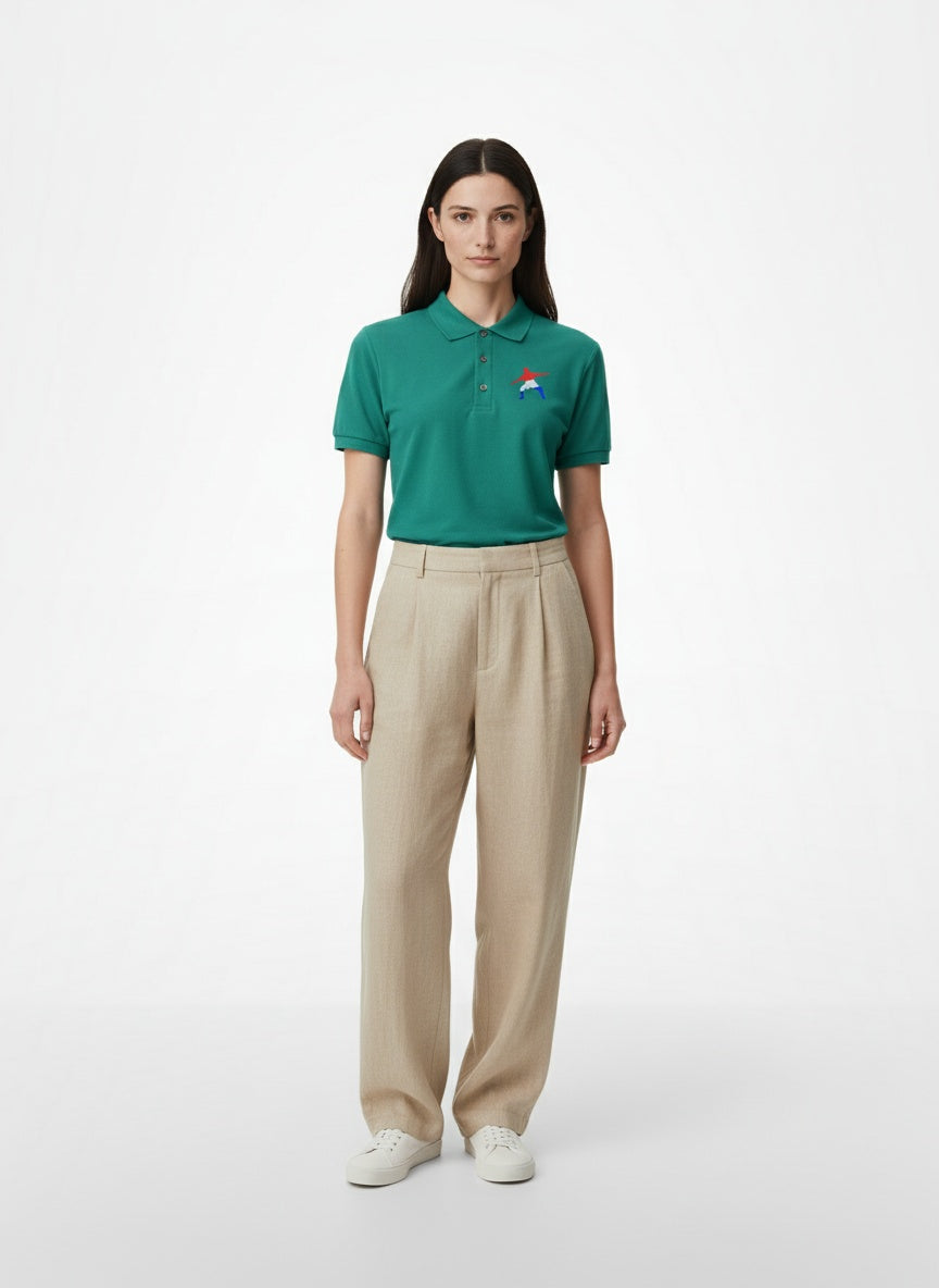 Full body view of the model wearing Nike Dri-FIT Micro Pique 2.0 Polo- Frostman Green