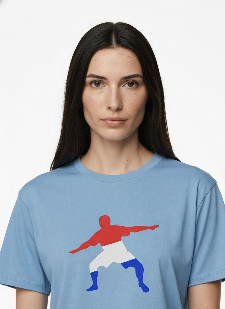 Close-up of the model wearing Frostman Performance T-Shirt W/ SPF 50