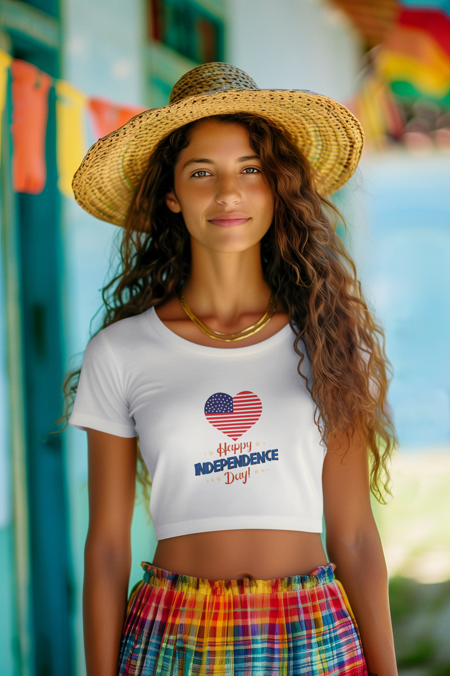 Festival Womens Cali Crop- Happy Independence Day