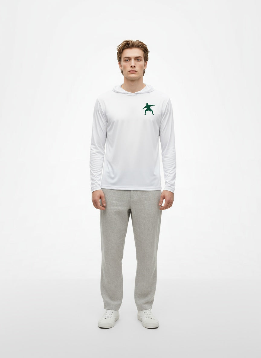 Full body view of the model wearing Frostman Bahama Hooded LS Tee